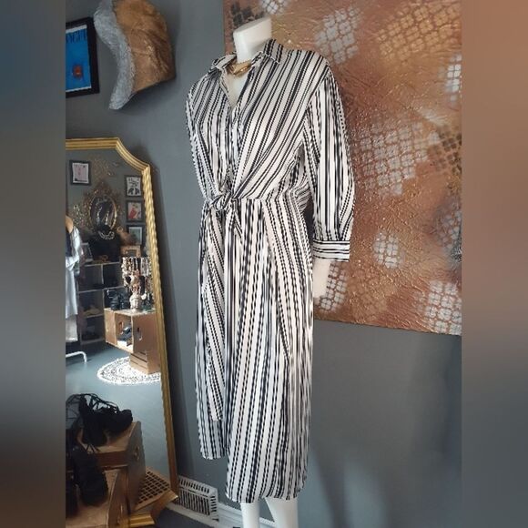 Zara Striped Black and White Women's Midi Dress - Picture 14 of 14